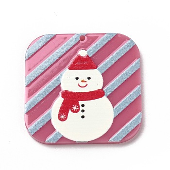 Printed  Acrylic Pendants, for Christmas, Square, Snowman Pattern, 34x34x2mm, Hole: 1.5mm