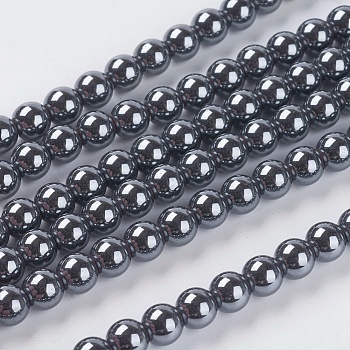Non-Magnetic Synthetic Hematite Beads Strands, AA Grade Round Beads, Black, 6mm, Hole: 1mm, about 70pcs/strand