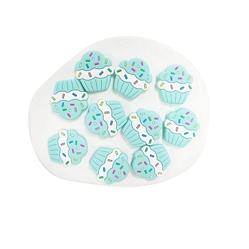 Cup Cake Food Grade Eco-Friendly Silicone Beads, Chewing Beads For Teethers, DIY Nursing Necklaces Making, Turquoise, 29x28mm, Hole: 3mm