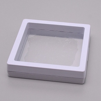 Square Plastic Suspension Display Frame Holder, with PE Transparent Film, for Jewelry Packaging, White, 9x9x2cm, Inner Diameter: 7.4x7.4cm