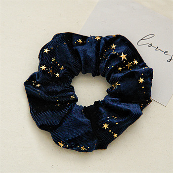 Solid Color with Star Cloth Ponytail Scrunchy Hair Ties, Ponytail Holder Hair Accessories for Women and Girls, Midnight Blue, 110mm