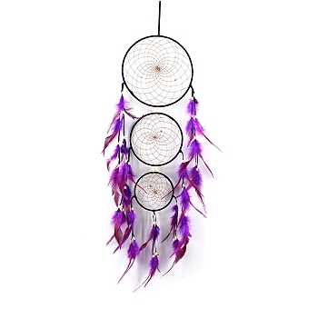 Three-Ring Pointed Woven Net/Web with Feather with Iron Home Crafts Wall Hanging Decoration, Purple, 750x200mm