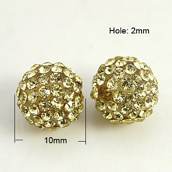 Resin Rhinestone Beads, Grade A, Round, Jonquil, 10mm, Hole: 2mm