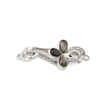 Brass Micro Pave Clear Cubic Zirconia Fold Over Clasps, with Abalone Shell, Clover, Platinum, 35mm, Hole: 1.2mm