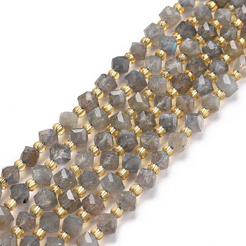 Natural Labradorite Beads Strands, with Seed Beads, Faceted, Diagonal Cube Beads, 5~6x5~6x4~5mm, Hole: 1mm, about 49~55pcs/strand, 15.35''~15.75''(39~40cm)
