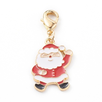 Christmas Themed Alloy Enamel Pendants, with Brass Lobster Claw Clasps, Santa Claus, Colorful, 37mm