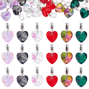 SUNNYCLUE 60Pcs 6 Colors Large Hole Alloy European Dangle Charms, with Electroplated Faceted Glass, Heart, Mixed Color, 25mm, Hole: 5mm, 10pcs/color