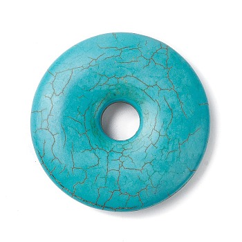 Synthetic Turquoise Pendants, Dyed, Donut Charms, Dark Turquoise, 48.5x9.5mm, Hole: 10.3mm, about 16pcs/500g