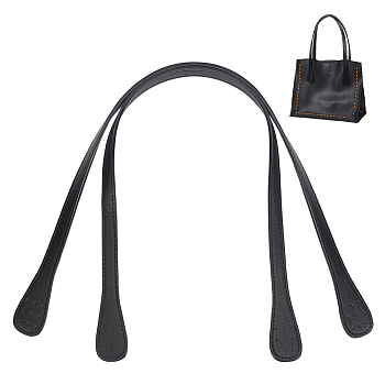 PU Leather Sew on Bag Handles, for Handbag Replacement Accessories, Black, 64x1.5~3.2x0.4cm, Hole: 1.2mm