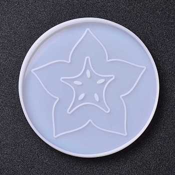 Silicone Cup Mat Molds, Resin Casting Molds, For UV Resin, Epoxy Resin Craft Making, Flat Round with Star Pattern, White, 124x9mm, Inner Diameter: 119mm