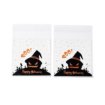 Halloween Theme Plastic Bakeware Bag, with Self-adhesive, for Chocolate, Candy, Cookies, Square, Black, 130x100x0.2mm, about 100pcs/bag