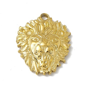 304 Stainless Steel Pendants, Lion Head Charm, Golden, 26x20.5x5.5mm, Hole: 2.5mm