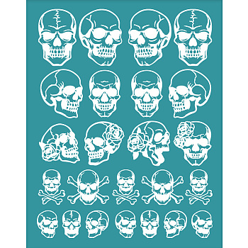 Silk Screen Printing Stencil, for Painting on Wood, DIY Decoration T-Shirt Fabric, Turquoise, Skull, 127x100mm