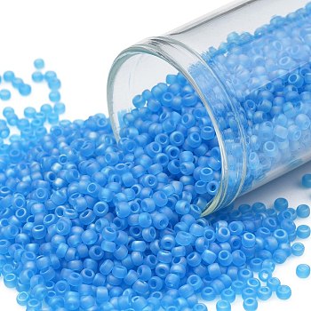TOHO Round Seed Beads, Japanese Seed Beads, (163BF) Transparent AB Frost Dark Aquamarine, 11/0, 2.2mm, Hole: 0.8mm, about 1110pcs/10g