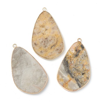 Natural Crazy Agate Pendants, with Golden Brass Edge, Teardrop, 45x26.5x2mm, Hole: 2mm