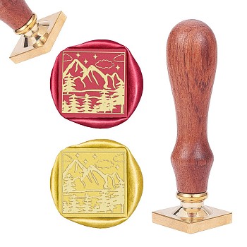 DIY Scrapbook, Brass Wax Seal Stamp and Wood Handle Sets, Mountain Pattern, 89mm, Stamps: 25x25x14.5mm