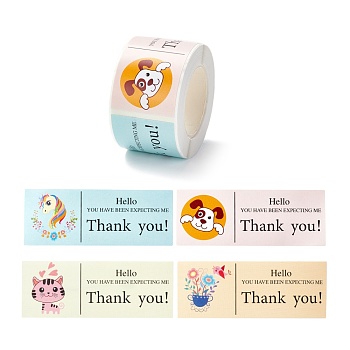 Thank You Stickers Roll, Rectangle Paper Purchase Tag Stickers, Adhesive Labels Stickers, Animal Pattern, 3.3cm, Stickers: 80x30x0.1mmabout 120pcs/roll