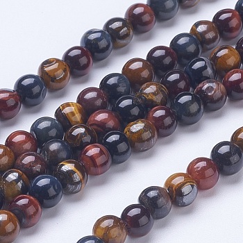 Natural Tiger Eye Beads Strands, Grade AB, Round, 6mm, Hole: 1mm, about 66pcs/strand, 15.39 inch