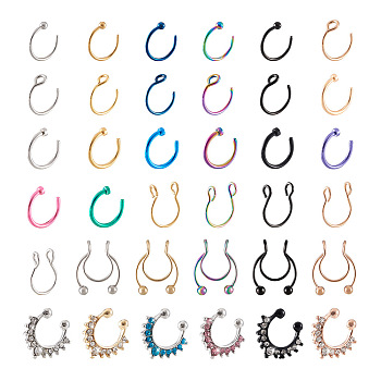 Craftdady 36Pcs 36 Style Alloy & 316L Surgical & 304 Stainless Steel Nose Ring & Nose Stud Set, Ring Shape Piercing & Non-Piercing Body Jewelry for Her, Mixed Color, 9~17.5x9~17.5x0.8~5mm, 1pc/style