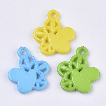 Opaque Acrylic Pendants, Flower with Heart, Mixed Color, 29x25x4mm, Hole: 3mm, about 370pcs/500g