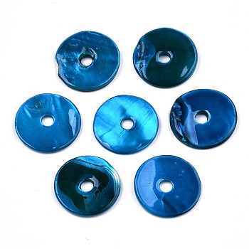 Spray Painted Natural Freshwater Shell Beads, Heishi Beads, Disc/Flat Round, Dodger Blue, 15x2mm, Hole: 2.5mm