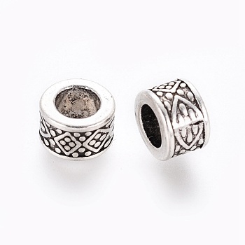 Tibetan Style Alloy European Beads, Large Hole Beads, Lead Free & Cadmium Free, Column, Antique Silver, about 8mm in diameter, 5mm thick, hole: 4.5mm