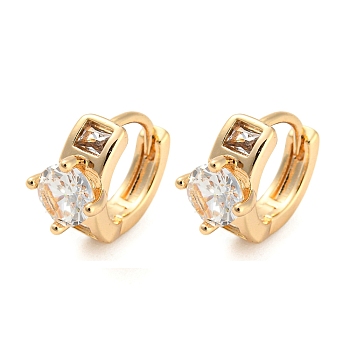 Brass with Cubic Zirconia Hoop Earrings, Diamond, Light Gold, 10.5x6.5mm