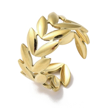 304 Stainless Steel Open Finger Cuff Ring, Leaf, Real 18K Gold Plated, US Size 7 1/4(17.5mm)