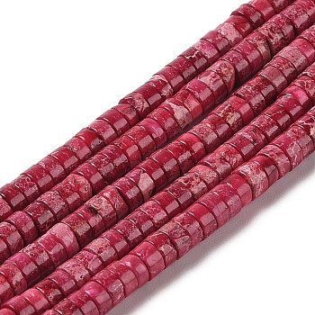 Natural Imperial Jasper Beads Strands, Dyed, Disc, Heishi Beads, Cerise, 4~4.5x1.5~3mm, Hole: 1.5mm, about 164~172pcs/strand, 15.75''~16.54''(40~42cm)