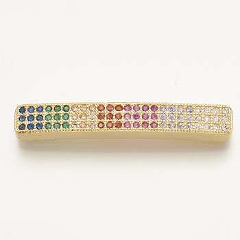 Brass Micro Pave Cubic Zirconia Beads, Rectangle, Colorful, Golden, 35x5.5x3.5mm, Hole: 1.5mm