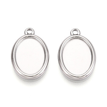 304 Stainless Steel Pendant Cabochon Settings, Oval, Stainless Steel Color, Tray: 14x10mm, 20x13x2mm, Hole: 1.6mm