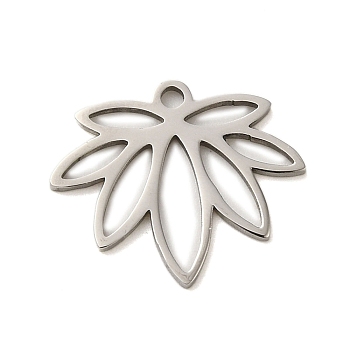304 Stainless Steel Pendants, Laser Cut, Stainless Steel Color, Leaf, 15x17.5x1mm, Hole: 1mm