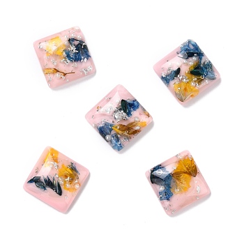 Transparent Resin Cabochons, with Flower & Gold/Silver Foil, Square, Bisque, 16x16x6mm