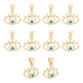 Brass Pendants, with Enamel, Eye with Evil Eye, Real 18K Gold Plated, 12.5x15x3mm, Hole: 3x4mm, 10pcs/box