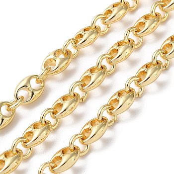 Brass Coffee Bean Link Chains, Unwelded, with Spool, Real 18K Gold Plated, 8.5x5.5x3mm, about 32.81 Feet(10m)/Roll