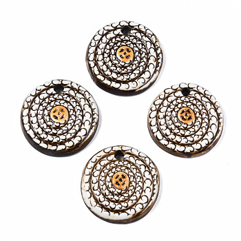 Handmade Porcelain Pendants, Flat Round, Coconut Brown, 46.5~48.5x9.5~10.5mm, Hole: 4.5mm