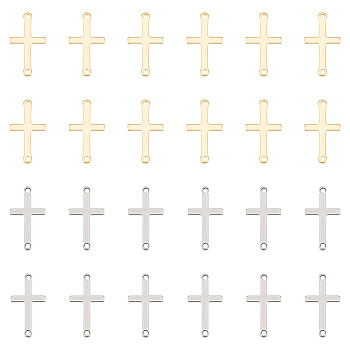 60Pcs 2 Colors Religion 201 Stainless Steel Connector Charms, Sideways Cross Links, Golden & Stainless Steel Color, 23x12.5x0.6~0.8mm, Hole: 1.5~1.6mm, 30pcs/color