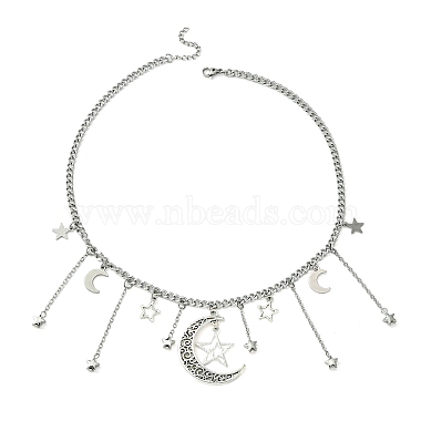 Halsketten mit Anhänger aus Stern- und Halbmondlegierung(NJEW-TA00119)-4