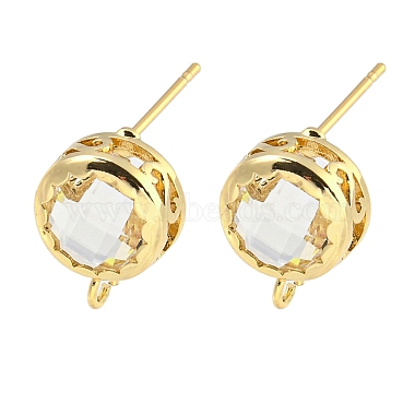 Golden Clear Round Brass+Glass Stud Earring Findings