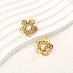 Elegant Stainless Steel Flower Stud Earrings, with Imitation Pearl, Real 18K Gold Plated, 25mm(AC1941-1)