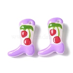 Baking Paint Glass Enamel Beads, Boot with Cherry, Plum, 24x17x8~8.5mm, Hole: 1.4mm(BLOW-D300-01C)