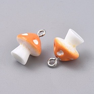 Plastic Pendants, with Platinum Plated Iron Loop, Mushroom, Orange, 17.5x11.5x12mm, Hole: 1.5mm(KY-TAC0005-04F)