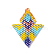 BOHO Themed Handmade Loom Pattern MIYUKI Seed Beads, Rhombus with Triangle Pendants, Colorful, 48.5x37.5x2mm, Hole: 2mm(PALLOY-MZ00086)