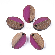 Resin & Walnut Wood Pendants, Oval, Medium Violet Red, 15.5x10.5x3~3.5mm, Hole: 1.8mm(RESI-S358-30E)