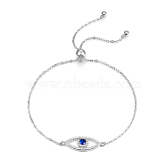S925 Sterling Silver Evil Eye Link Bracelet, Full Rhinestones Eyes Series for Women, Platinum(AK1290-10)