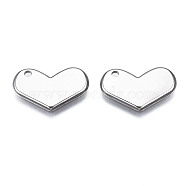 316 Surgical Stainless Steel Pendants, Heart, Stainless Steel Color, 12x19.5x1.5mm, Hole: 1.8mm(STAS-ZX013-06P)