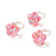 3D Resin Flower with Star Adjustable Ring, Brass Jewelry for Women, Platinum, Hot Pink, US Size 3(14mm)(RJEW-JR00456)