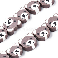 Handmade Polymer Clay Bead Strands, Bear Head, Rosy Brown, 7.5~10x9~11x4mm, Hole: 1.6mm, about 37~40pcs/strand, 13.58 inch~15.35 inch(34.5~39cm)(CLAY-S096-004-01B)