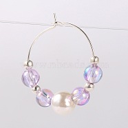 Transparent Acrylic Beads Wine Glass Charms, with Imitation Acrylic Pearl Beads and Brass Hoop Earrings, Platinum, Lilac, 29mm, Pin: 0.7mm(AJEW-JO00019-01)