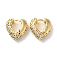 Brass Pave Cubic Zirconia Hoop Earrings for Women, Heart, Real 16K Gold Plated, 18.5x6.5x17.5mm(EJEW-M258-05G)